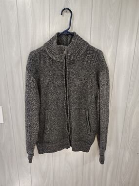 Men's Effect Mock Neck Full Zip Cardigan Gray Size XL Preppy Warm Cozy Winter